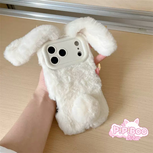 3D Fluffy Floppy Ear Bunny Plush Phone Case For iPhone