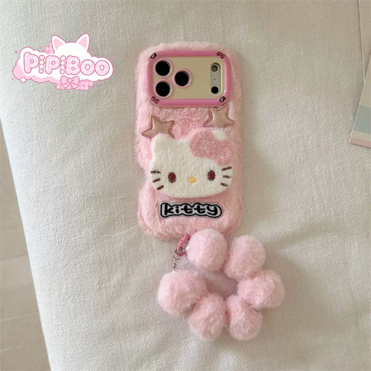 Plush HK Phone Case with Pom Pom Strap