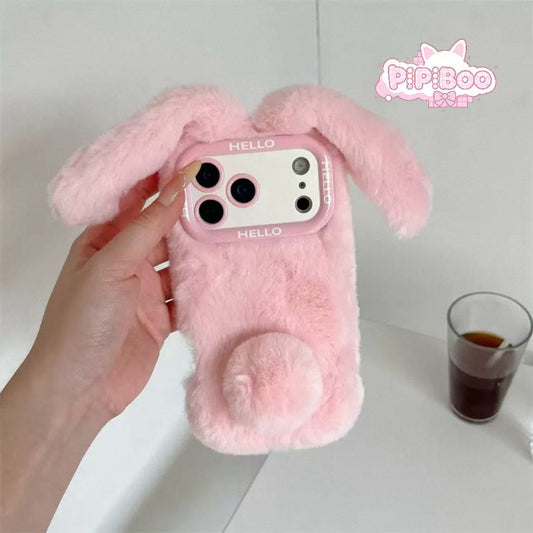 3D Fluffy Floppy Ear Bunny Plush Phone Case For iPhone