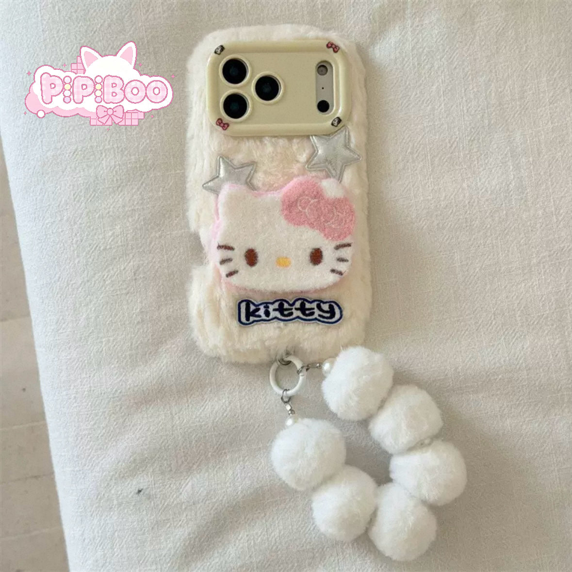 Plush HK Phone Case with Pom Pom Strap