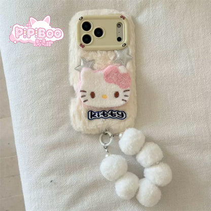 Plush HK Phone Case with Pom Pom Strap