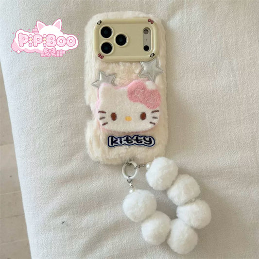 Plush HK Phone Case with Pom Pom Strap